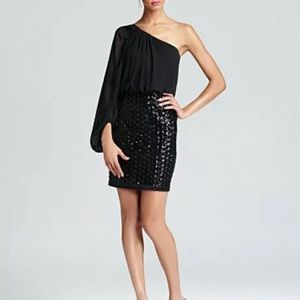 Black One Shoulder Dress Sequin Skirt Dress